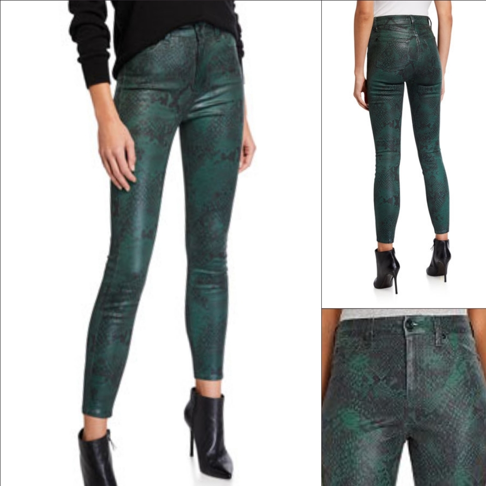 NEW 7FAM Green Python Coated High Waist Ankle Skinny Jeans 27